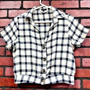 ELA White black plaid cropped top womens size S